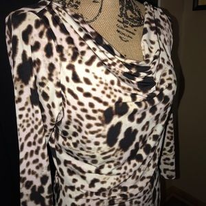 Pale pink/chocolate ruched leopard dress by JLo